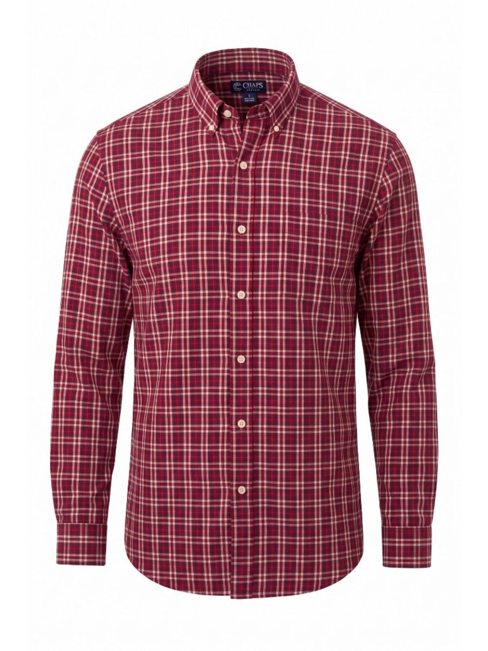 Chaps Mens Large Red Plaid Button Down Shirt Long Sleeve Cotton Blend Preppy L
